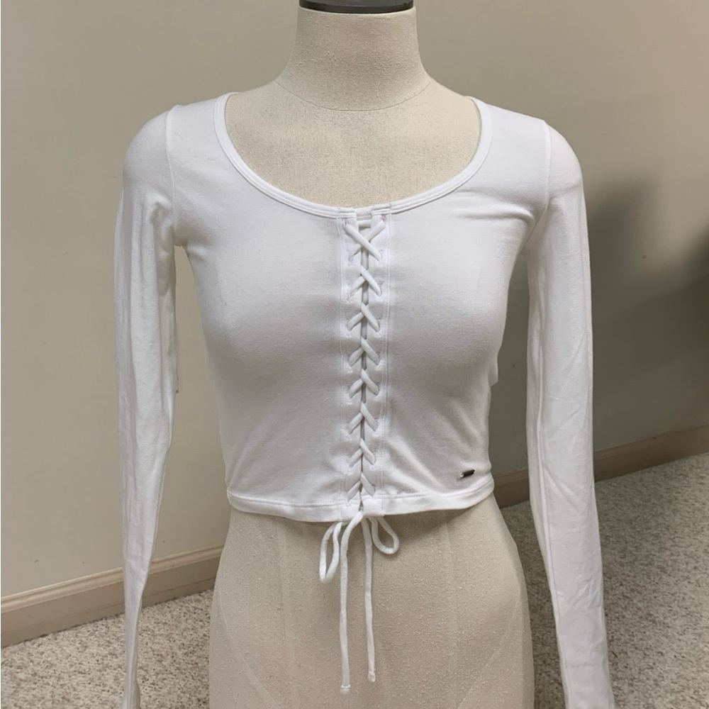 Hollister White Long Sleeve Crop Top